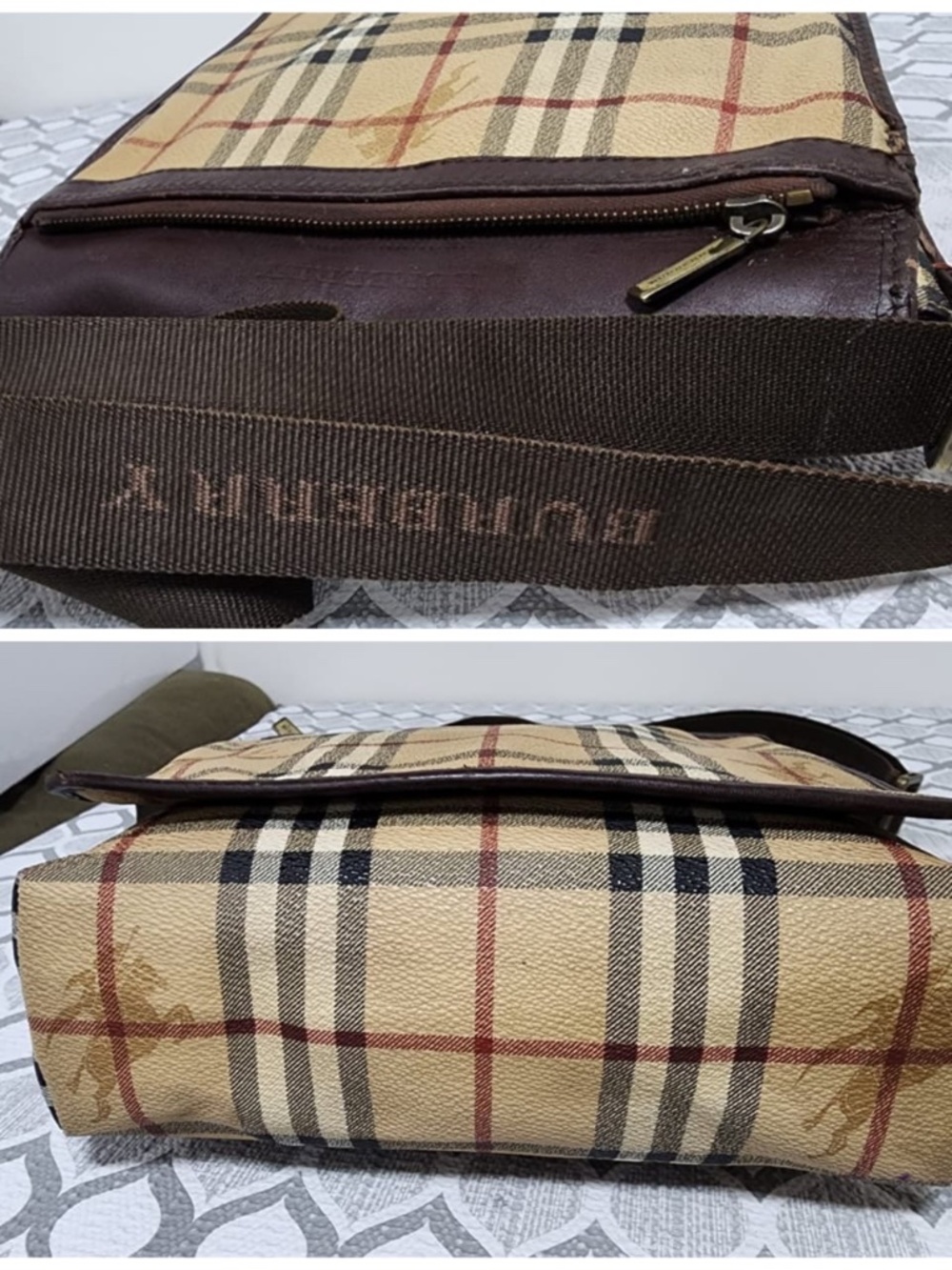 Authentic Burberry Vintage Haymarket Check Flap Messenger Bag Brown/ Beige - Picture 6 of 15